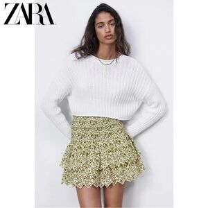 Zara Textured Cream and Olive Top